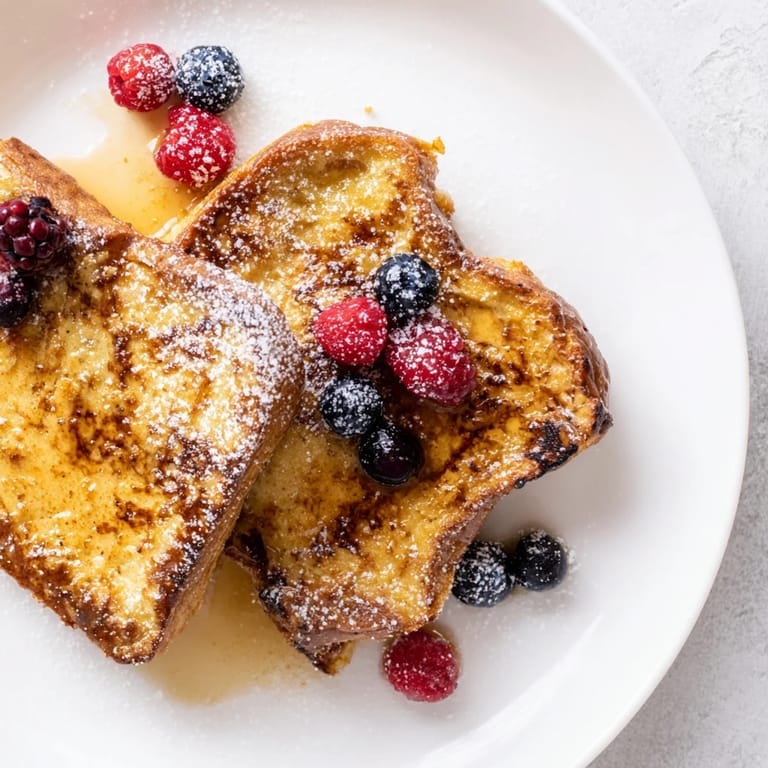 Indulgent Ice Cream French Toast recipe, using melted ice cream for extra-rich, custardy slices.