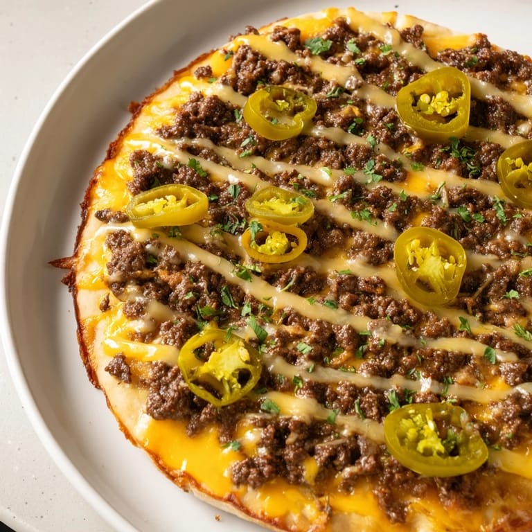 A hearty, delicious slice of spicy ground beef pizza base, baked to a golden, crispy perfection.