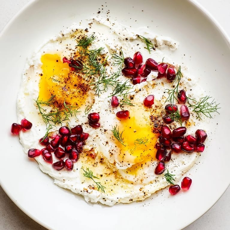 Freshly made Çılbır: eggs poached perfectly over garlicky yogurt, ready to savor and enjoy.