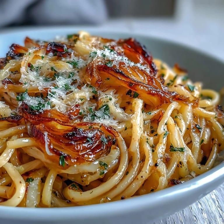 Steaming Cabbage Pasta With Garlic and Parmesan tossed with olive oil and red pepper flakes on a rustic table.
