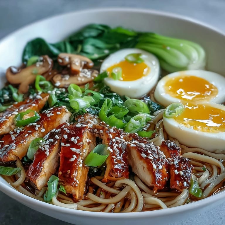 Steaming bowl of Healthy Miso Chicken Noodle Bowls served with colorful vegetables and a drizzle of chili oil, perfect for a cozy weeknight dinner.