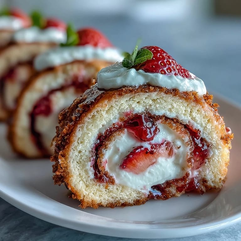 Sliced into bite-sized rounds, the Strawberry Shortcake Sushi Roll is drizzled with white chocolate and garnished with vibrant mint leaves.