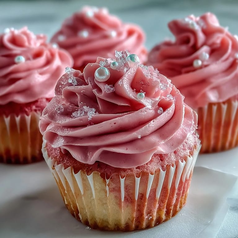 Freshly baked Pink Velvet Cupcakes with vanilla buttercream frosting, served on a white plate ready for a celebration.