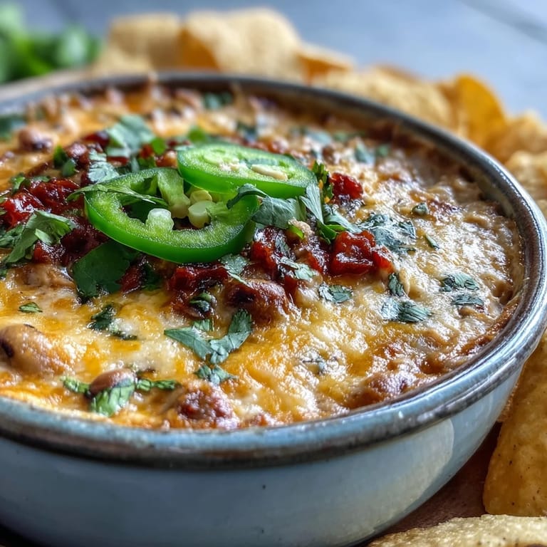 Southern-style Hot Black-Eyed Pea Dip with Jalapeño and Cumin garnished with sliced peppers, paired with pita bread and fresh veggies.