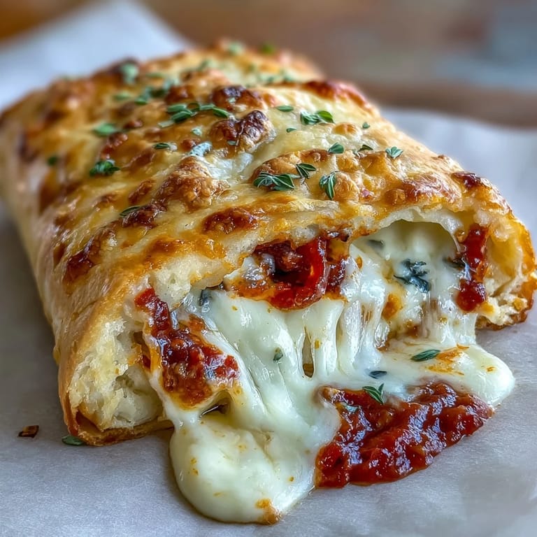 A close-up of High Protein Pizza Hot Pockets shows a split-open pastry with bubbly cheese, served alongside a vibrant green salad for a balanced lunch.