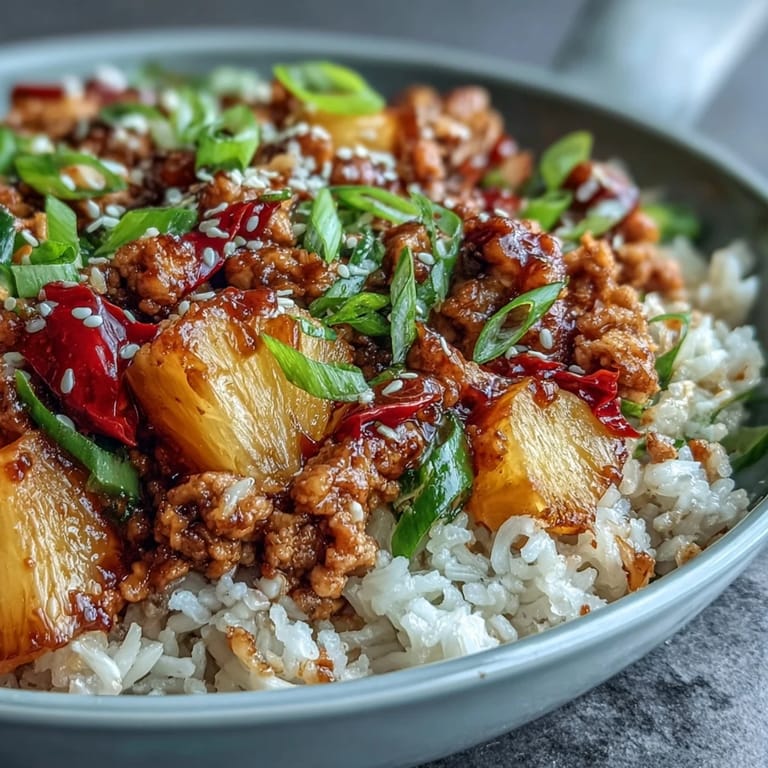 A close-up of the vibrant Sweet-and-Sour Turkey Rice Skillet highlights the tender meat, crisp peppers, and glistening sauce.
