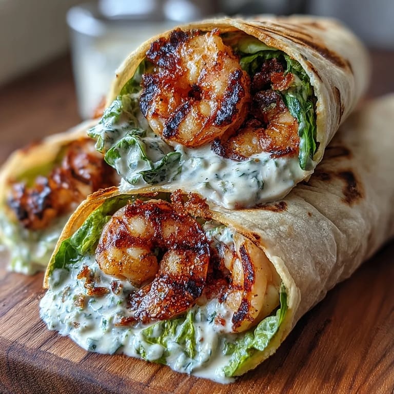 Serve these Grilled Shrimp Caesar Wraps with Crunchy Romaine alongside a chilled glass of white wine for a perfect summer dinner.