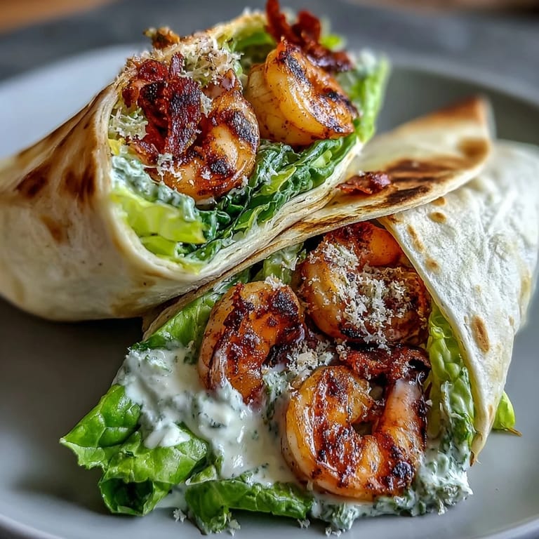 Serve these Grilled Shrimp Caesar Wraps with Crunchy Romaine alongside a chilled glass of white wine for a perfect summer dinner.