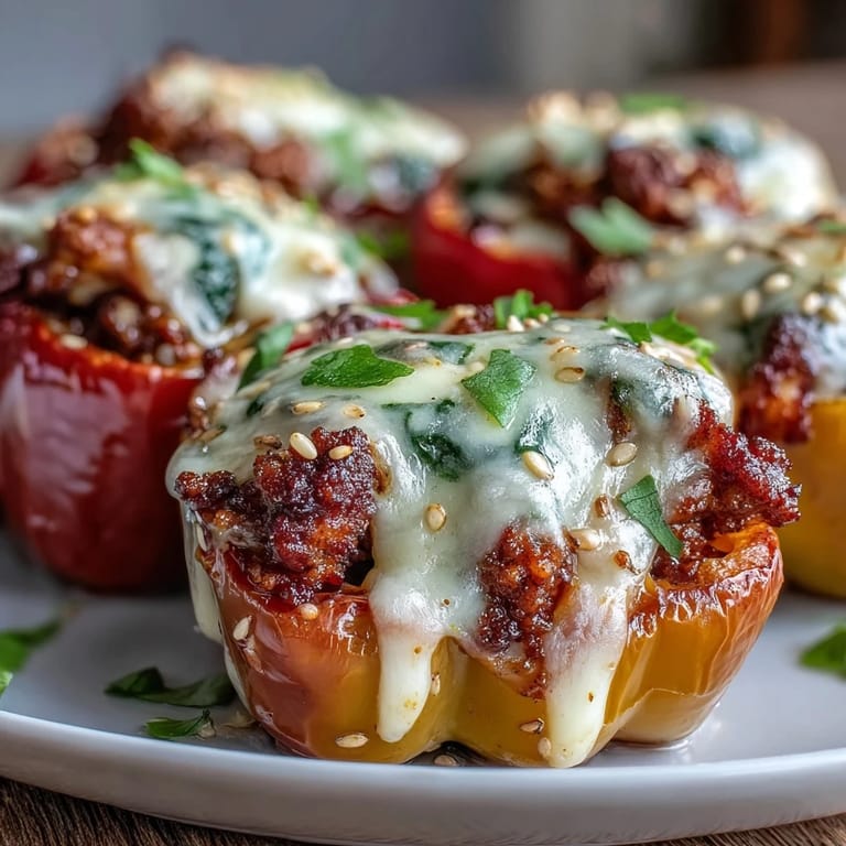 Spicy-sweet ground turkey stuffed into colorful sweet peppers, baked with melted cheese for a bold Korean fusion dish.