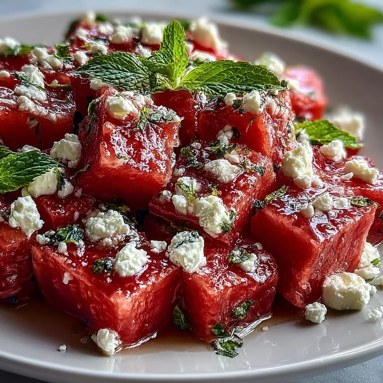 Easy watermelon feta mint salad bursting with bright colors, fresh flavors, and a zesty lime-olive oil drizzle.
