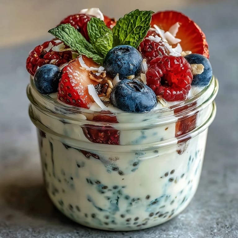 Make-ahead berry chia pudding jars with coconut and mint, ideal for weight loss and busy mornings.