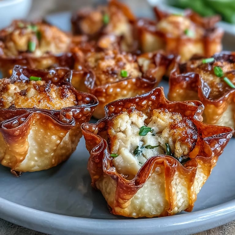 Gluten-free dumpling bites filled with seasoned chicken, shredded carrot, and zucchini, wrapped in delicate rice paper and fried until crisp.  
