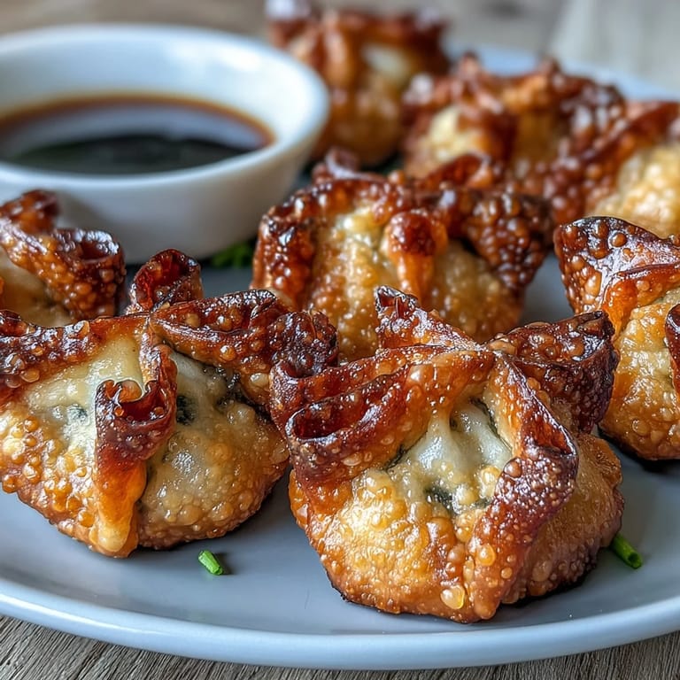 Air-fried dumplings bursting with flavor, accompanied by a zesty soy ginger dipping sauce, offering a healthier twist on a classic Asian favorite.