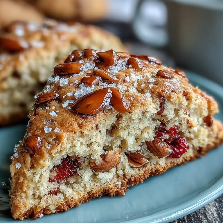 Flaky, tender scones infused with nutty brown butter, dotted with juicy strawberries, and finished with a sprinkle of toasted almonds for irresistible texture.  