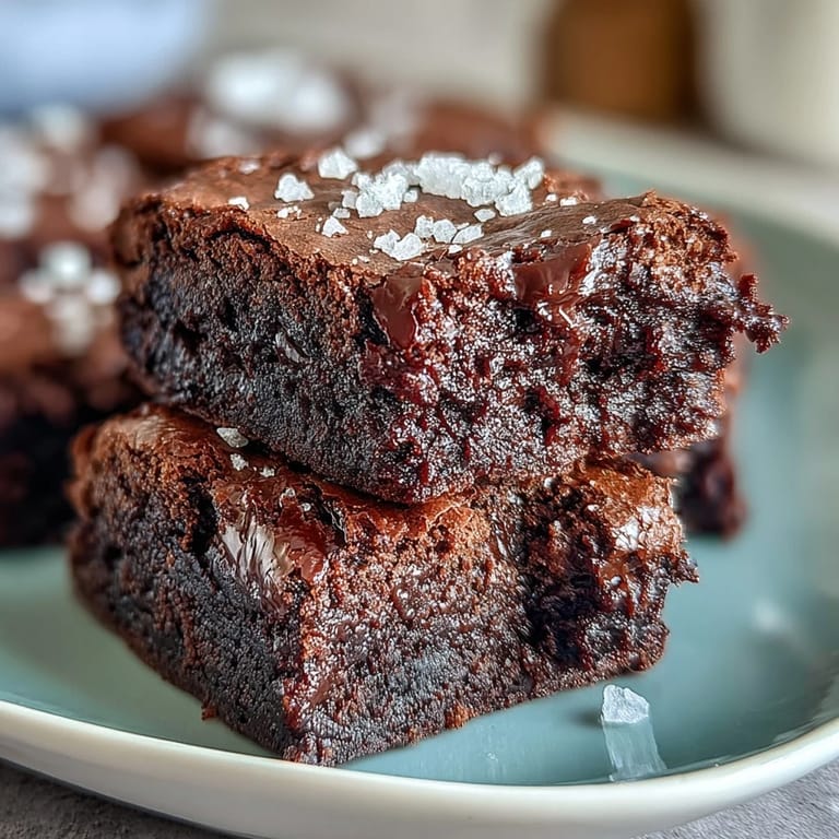 Homemade brownies made with sourdough discard, topped with flaky sea salt for a sweet-salty flavor contrast.