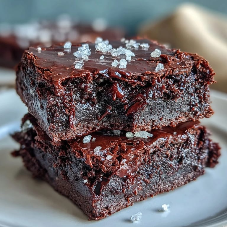 Chewy sourdough discard brownies sprinkled with sea salt flakes, an easy dessert for chocolate lovers.