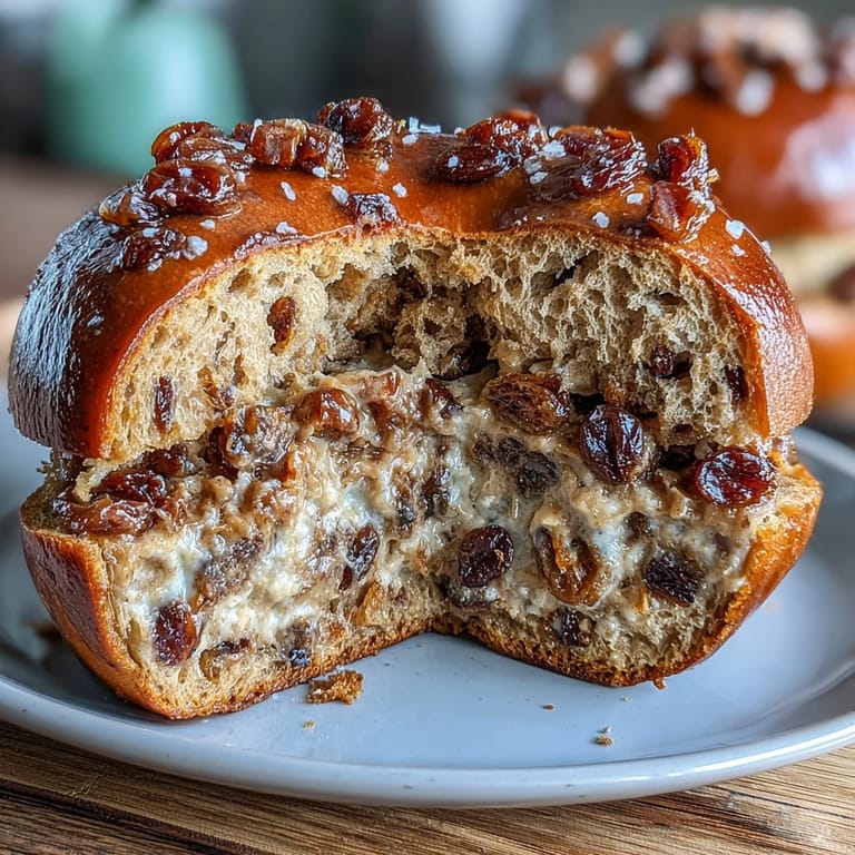 Freshly baked cinnamon raisin bagels made with Greek yogurt, offering a tender crumb and bursts of juicy raisins in every bite.