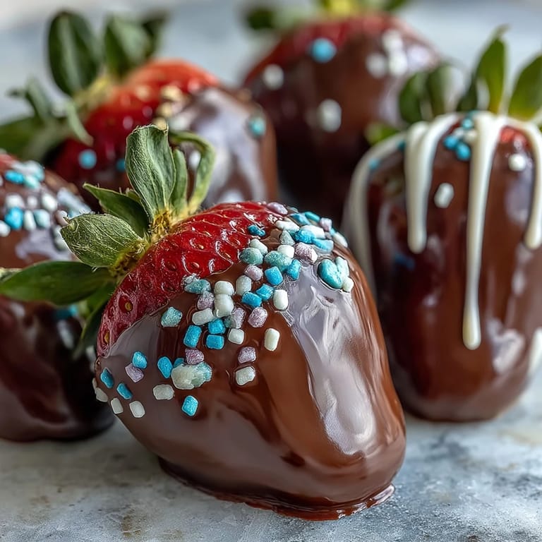 Fresh strawberries hand-dipped in creamy chocolate and topped with bright sprinkles, making a simple yet elegant dessert for any Easter gathering.