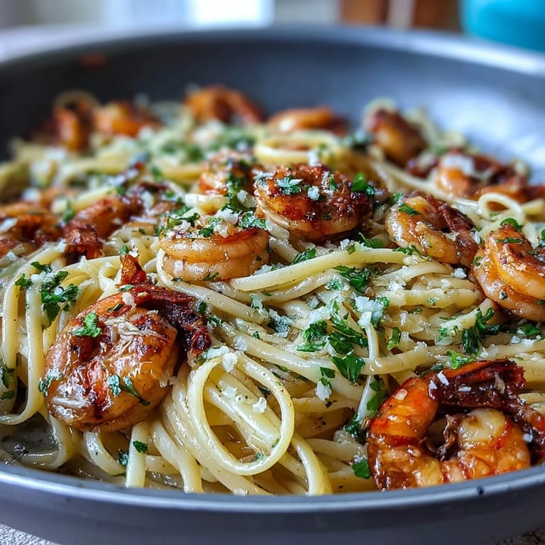 Bright and fresh Spring Dinner Party Lemon Garlic Shrimp Pasta, perfect for a light, elegant meal with friends.
