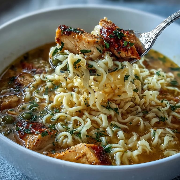 A comforting, hearty Chicken Run One-Pot Chicken Noodle Soup with egg noodles, carrots, and green beans simmering in a rich, homemade stock.  