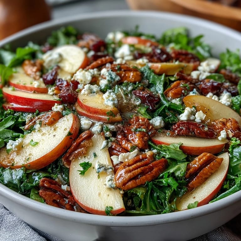 Fresh, colorful salad featuring sliced apples, celery, and toasted walnuts, topped with creamy feta and a zesty vinaigrette.  