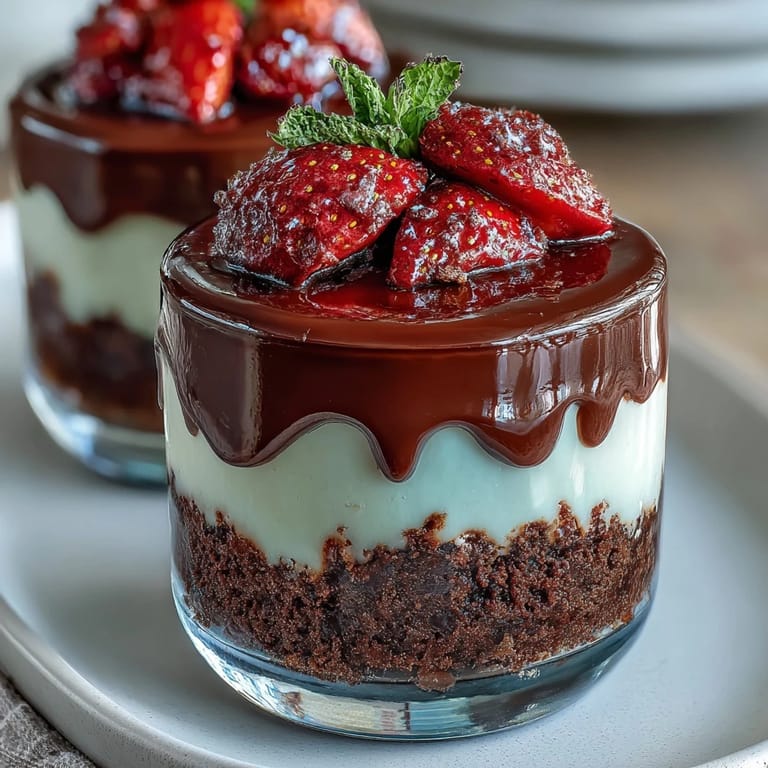 No-bake Dubai-inspired cheesecake cups with rich ganache, juicy strawberries, and a chocolate graham cracker crust.