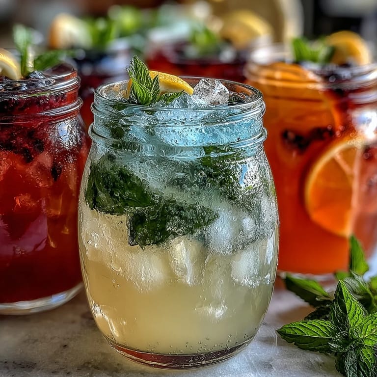 Customizable lemonade bar featuring classic lemonade, strawberry, blueberry, and mint syrups, perfect for graduation parties.