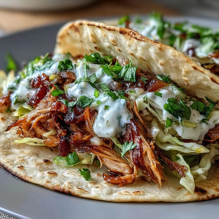 Flavorful Roasted Chicken Cabbage Tacos topped with tangy lemon crema, vibrant cabbage slaw, and fresh cilantro for a light, fresh meal.