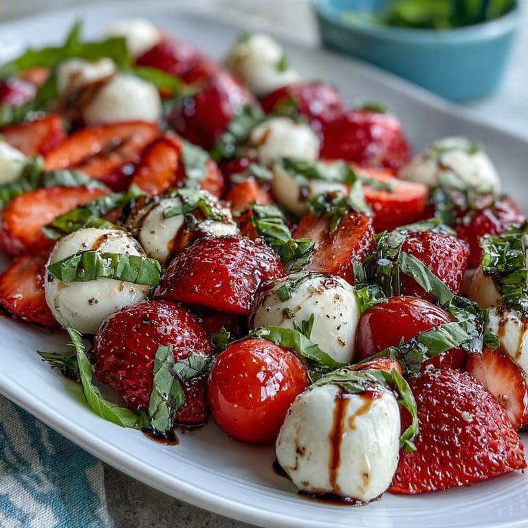 Tender mozzarella and sweet strawberries star in this colorful Caprese salad.