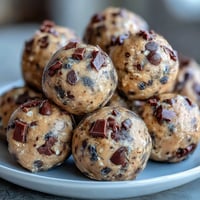 High-protein cookie dough bites with chocolate chips, a healthy no-bake snack for energy on the go.