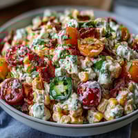 Creamy Corn Salad with Jalapeño bursts with sweet corn, crunchy veggies, and a zesty lime-cumin dressing for a perfect summer side.
