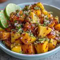 Vibrant mango fruit cups with zesty lime and a hint of chili, perfect for a refreshing summer snack.