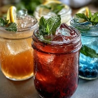 Vibrant DIY lemonade bar with fresh lemonade, colorful fruit syrups, and ice for a festive summer gathering.
