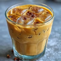 Vibrant Turmeric Golden Milk Iced Latte refreshment with ice, perfect for a healthy boost.