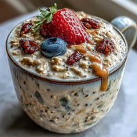 High Fiber Overnight Oats topped with vibrant berries and creamy texture.